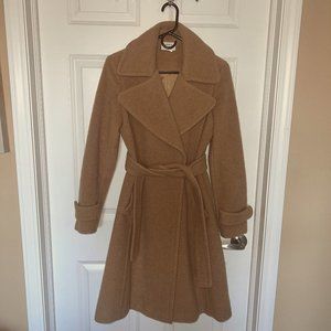 Akris Punto Camel Wool Coat Long Double Breasted Trench Size 4